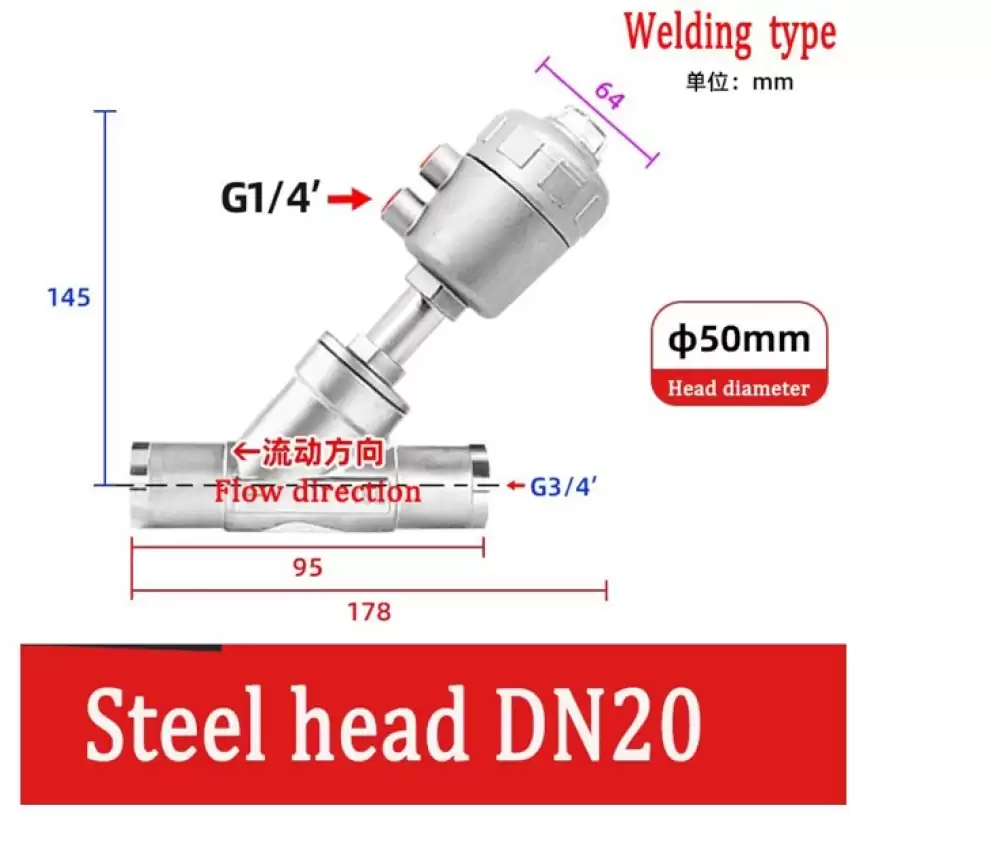 ANGLE SEAT VALVE G14-50MM STEEL HEAD WELDING TYPE  DN20-50MM-WSH