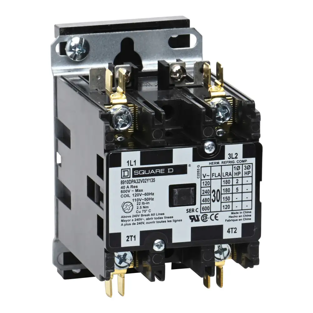 DEFINITE PURPOSE MAGNETIC CONTACTOR 30 AMP 2 POLE 24V COIL 21-24 VAC FL 40 RES