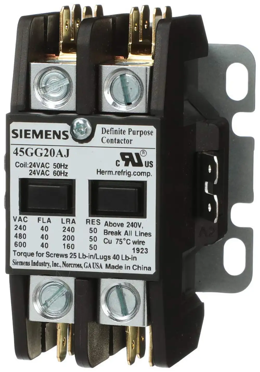 SIEMENS DEFINITE PURPOSE FL30 RES 40 2POLL 24V AC CONTACTOR