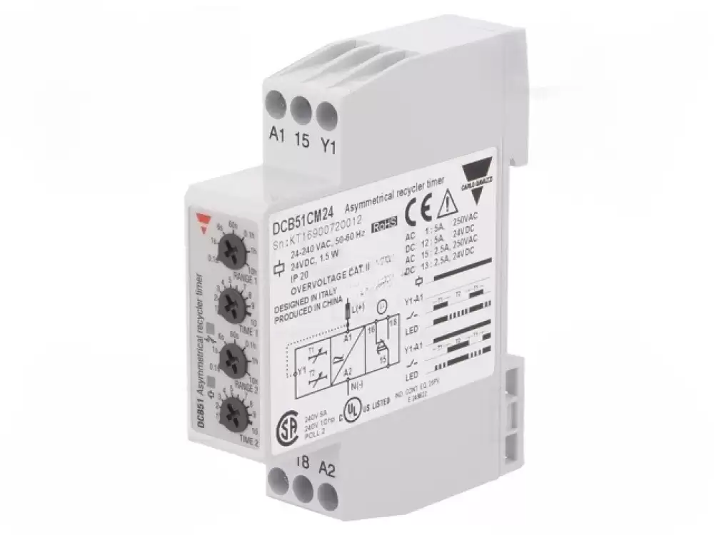 DCB51CM24- CARLO GAVAZZI Timer 0,1s100h SPDT 250VAC5A,24VDC5A Usup 24240VAC IP20