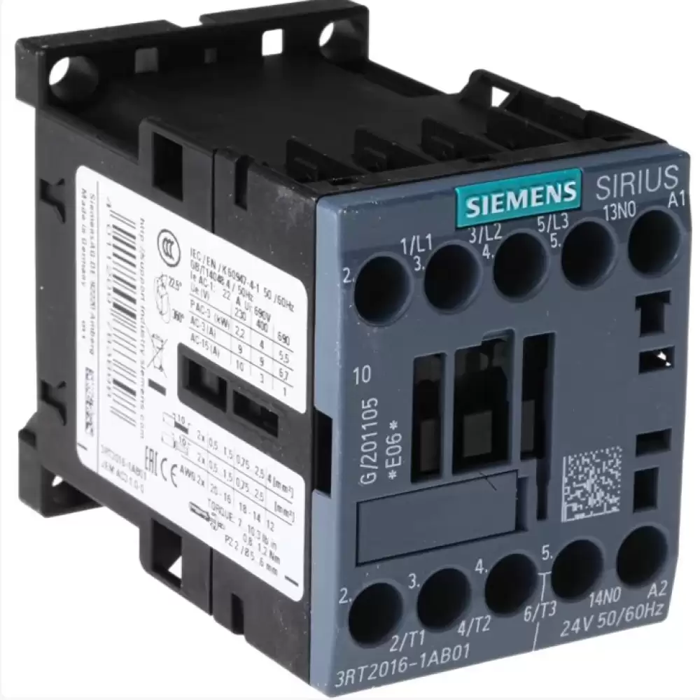 SIEMENS 3RT2016-1AB01 contactor 3 pole 3NO 9A 24VDC 4KW 1NN.ORGINAL PN.3RT2016-1AB01  AVAILABLE ONLY WITH END USER DECLARATION