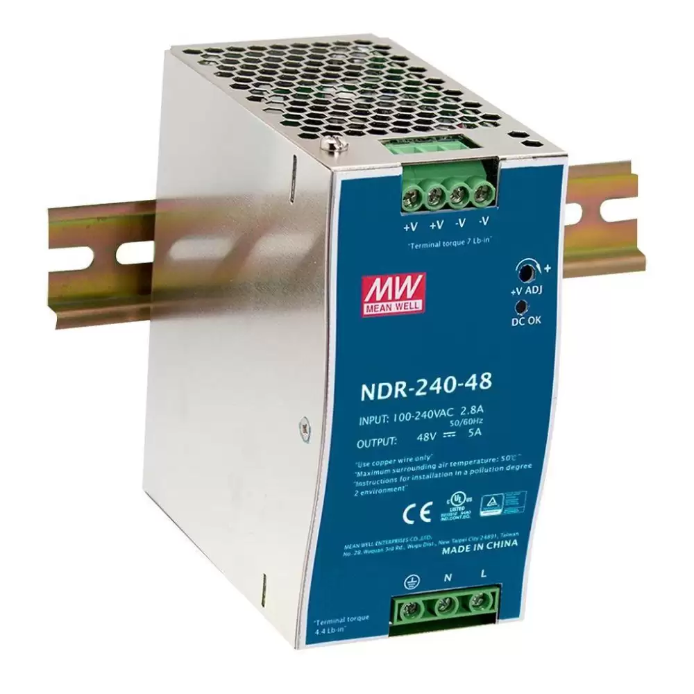 MEAN WELL,NDR-240-24,AC-DC Single output Industrial DIN rail power supply Output 24Vdc at 10A metal case