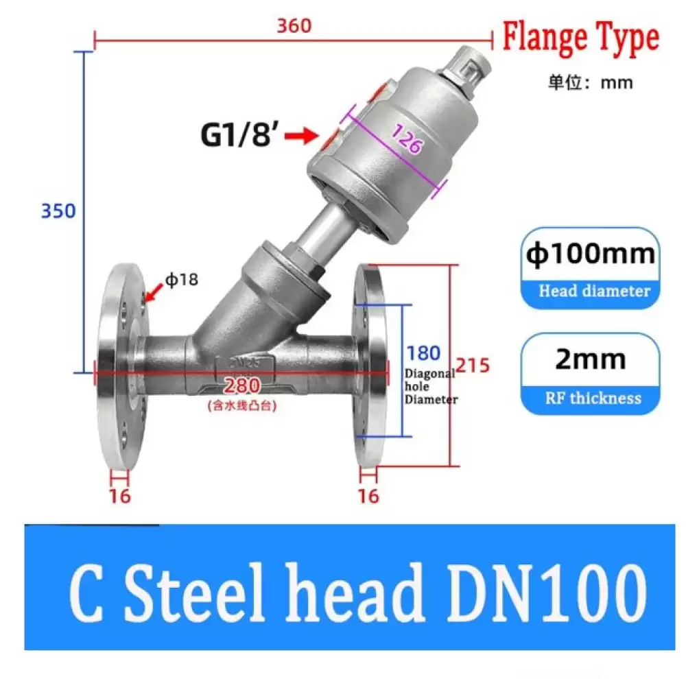 ANGLE SEAT VALVE G14-100MMX2MM C STEEL HEAD FLANGE TYPE  DN100-100MMX2MM-FCSH