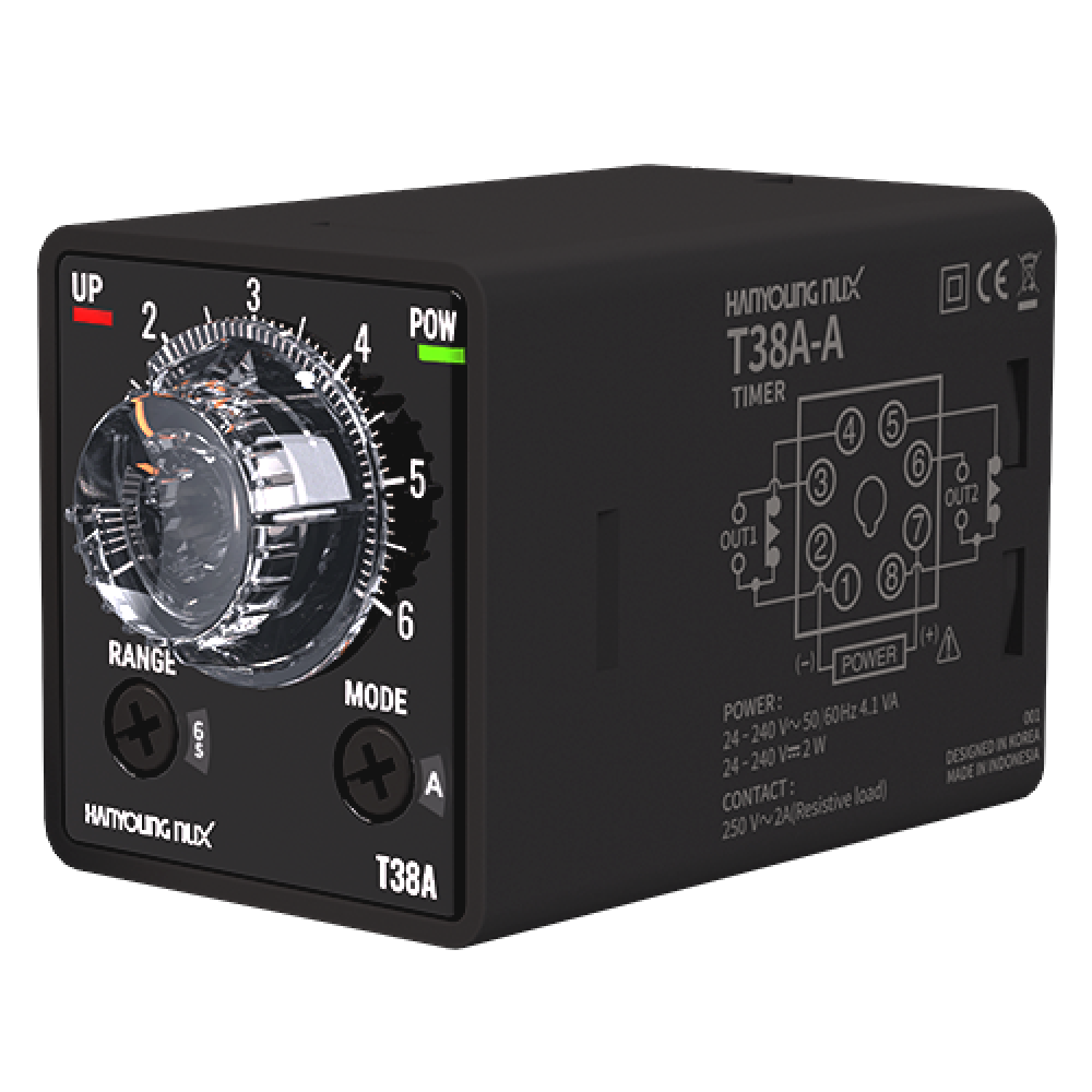 Hanyoung Nux T38A-6N-A Analog Timer, 24-240V ACDC, 6-Second to 60-Minute Range