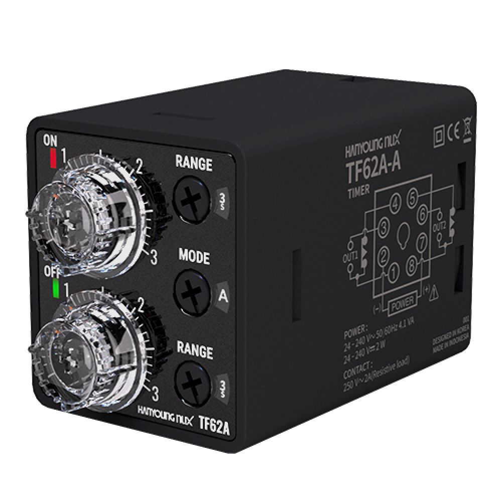 Hanyoung Nux TF62A-6N-A Analog Twin Timer, 24-240V ACDC, 0.6 Seconds to 60 Hours